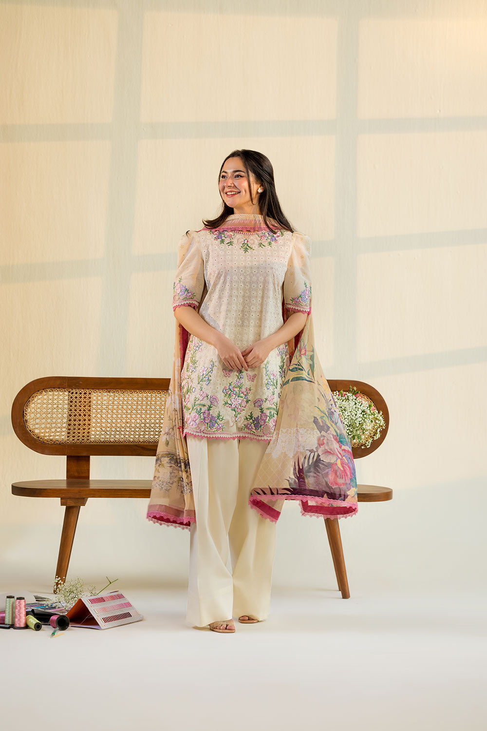 Sobia Nazir 3 Piece Custom Stitched Suit - Beige - LB31549