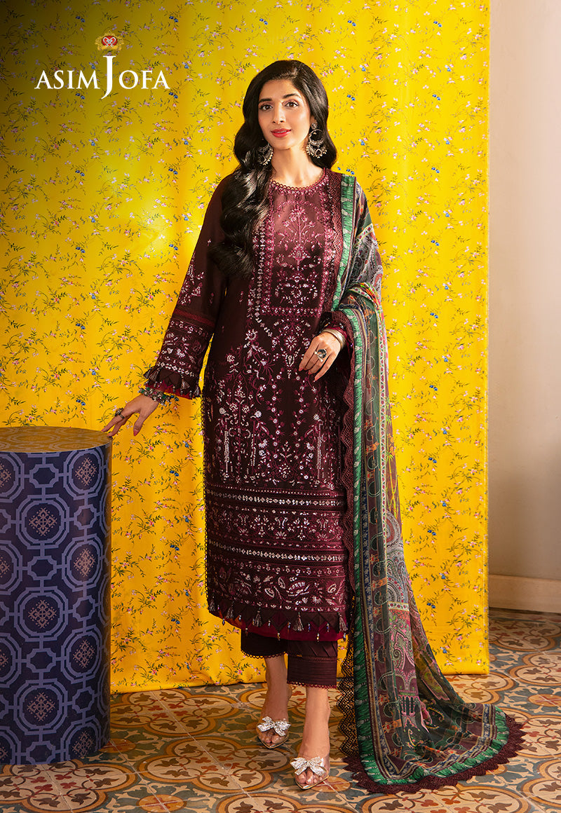 Asim Jofa 3 Piece Custom Stitched Suit - Purple - LB285879