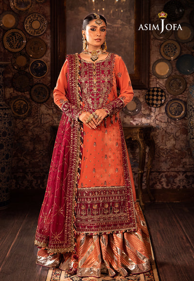 Asim Jofa 3 Piece Custom Stitched Suit - Orange - LB285112