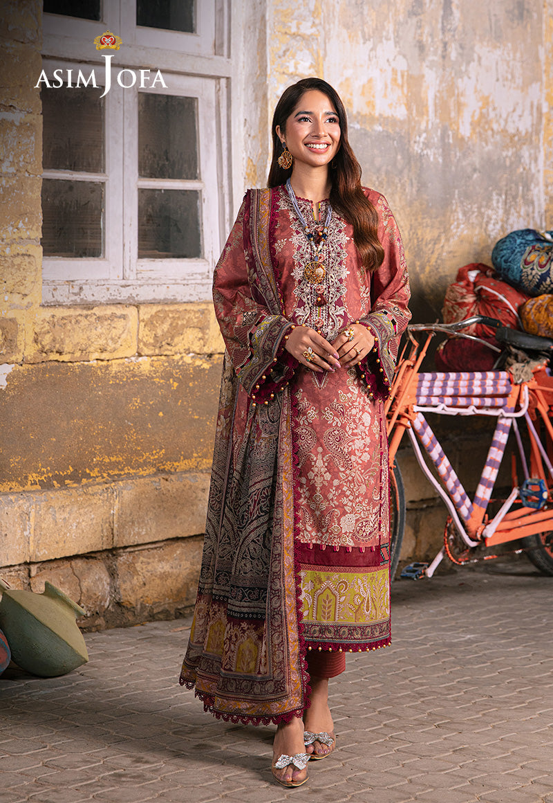 Asim Jofa 3 Piece Custom Stitched Suit - Pink - LB285874