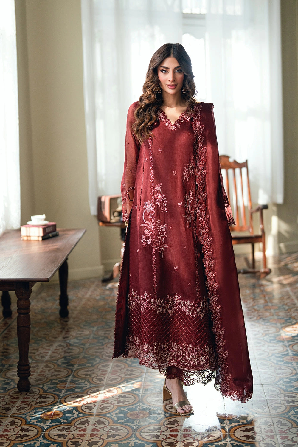Azure 3 Piece Custom Stitched Suit - Maroon - LB31153