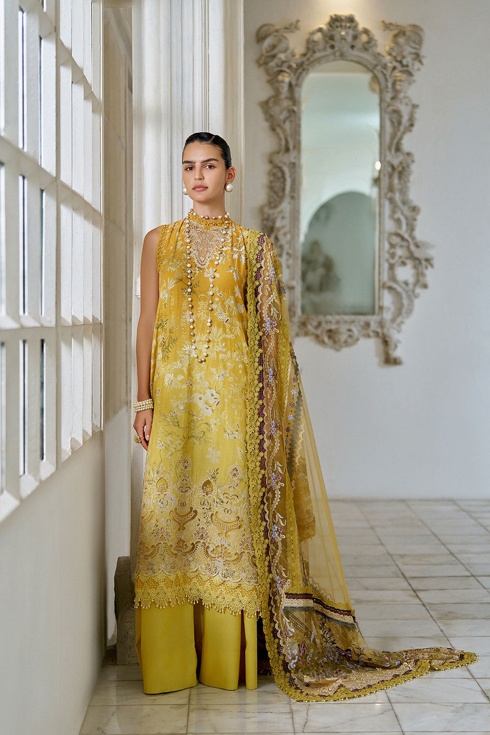 Sobia Nazir 3 Piece Custom Stitched Suit - Yellow - LB31228