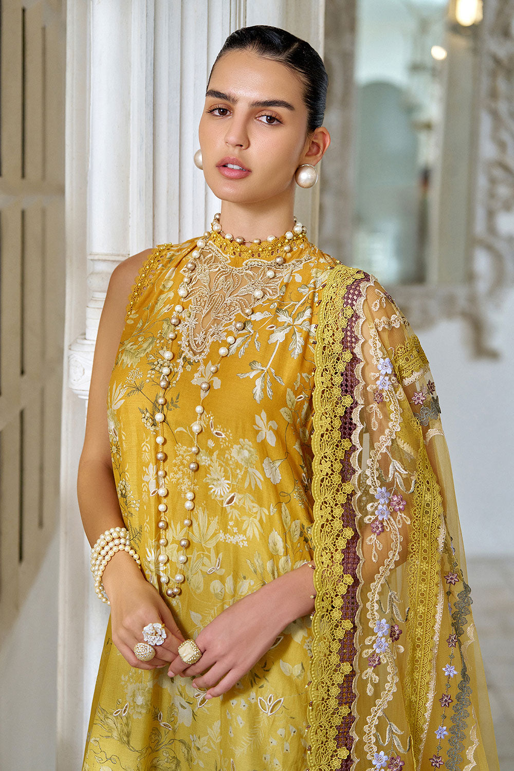 Sobia Nazir 3 Piece Custom Stitched Suit - Yellow - LB31228