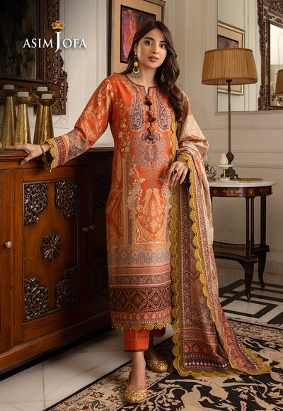 Asim Jofa 3 Piece Custom Stitched Suit - Orange - LB285067