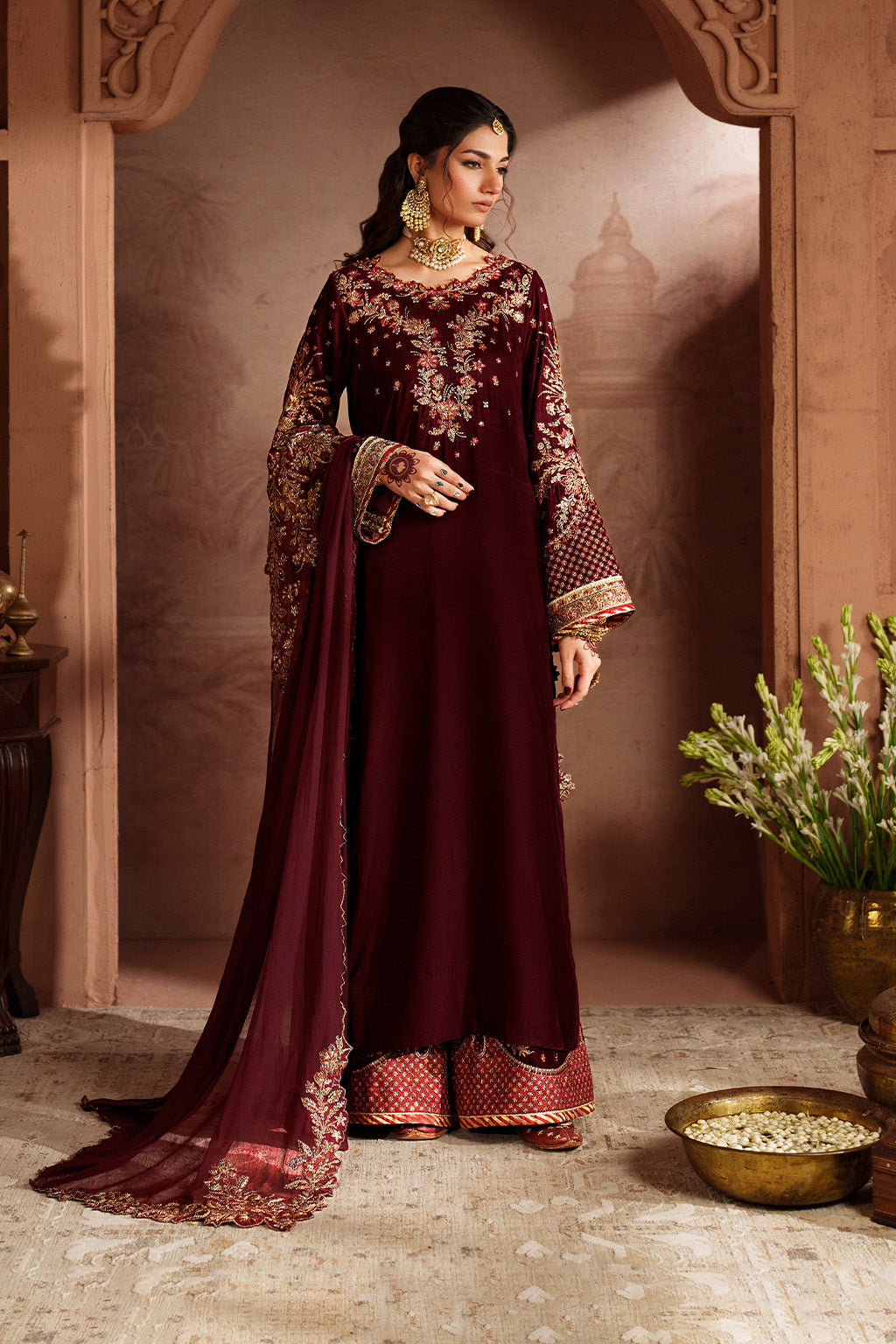 Iznik 3 Piece Custom Stitched Suit - Maroon - LB31714