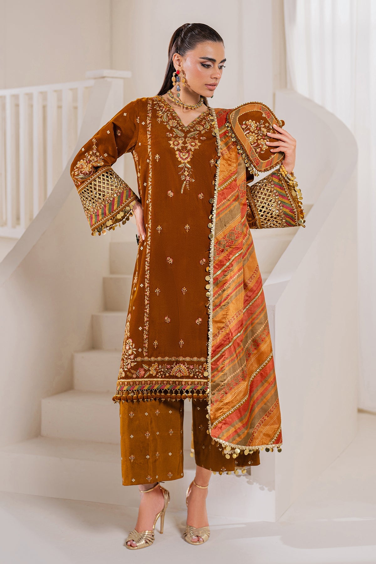 Libasco Baroque 3 Piece Custom Stitched Suit - Orange - LB288275