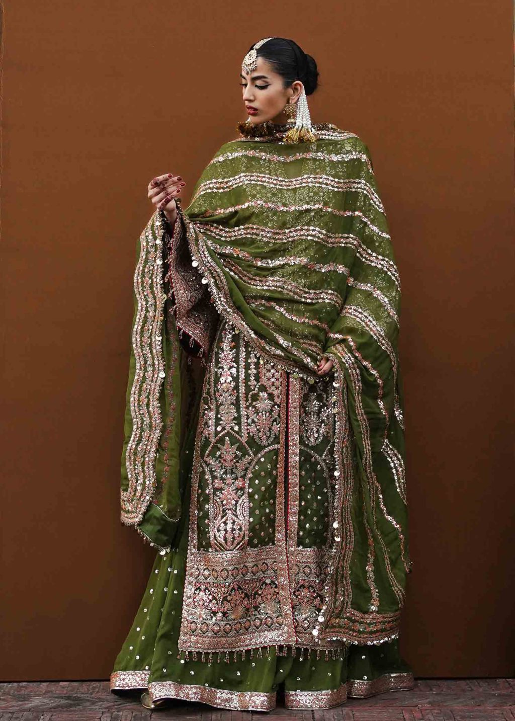 Hussain Rehar 3 Piece Custom Stitched Suit - Green - LB284888