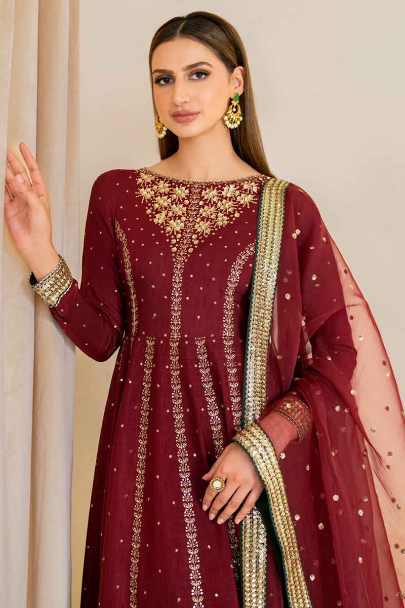 Jazmin 3 Piece Custom Stitched Suit - Maroon - LB287441