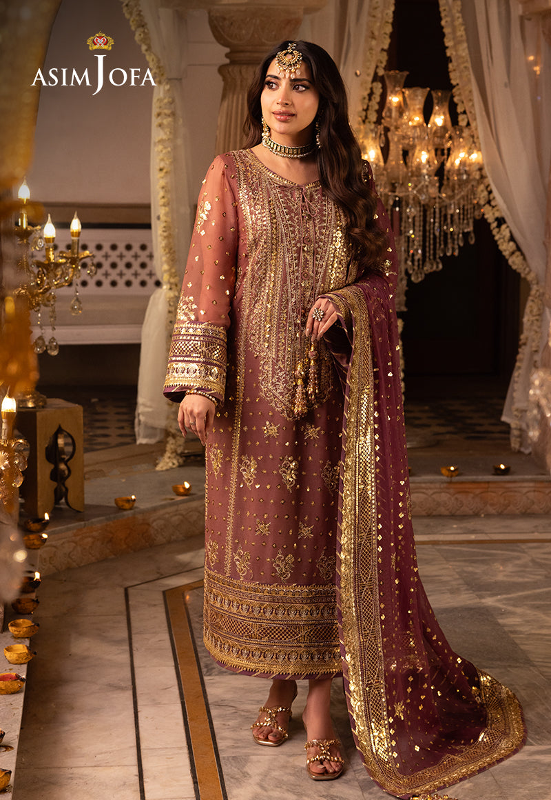 Asim Jofa 3 Piece Custom Stitched Suit - Pink - LB285483