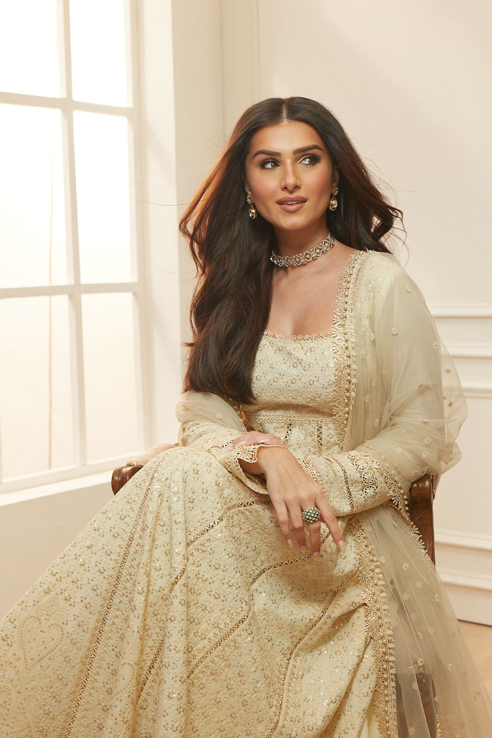 Sobia Nazir 3 Piece Custom Stitched Suit - Off-White - LB31226