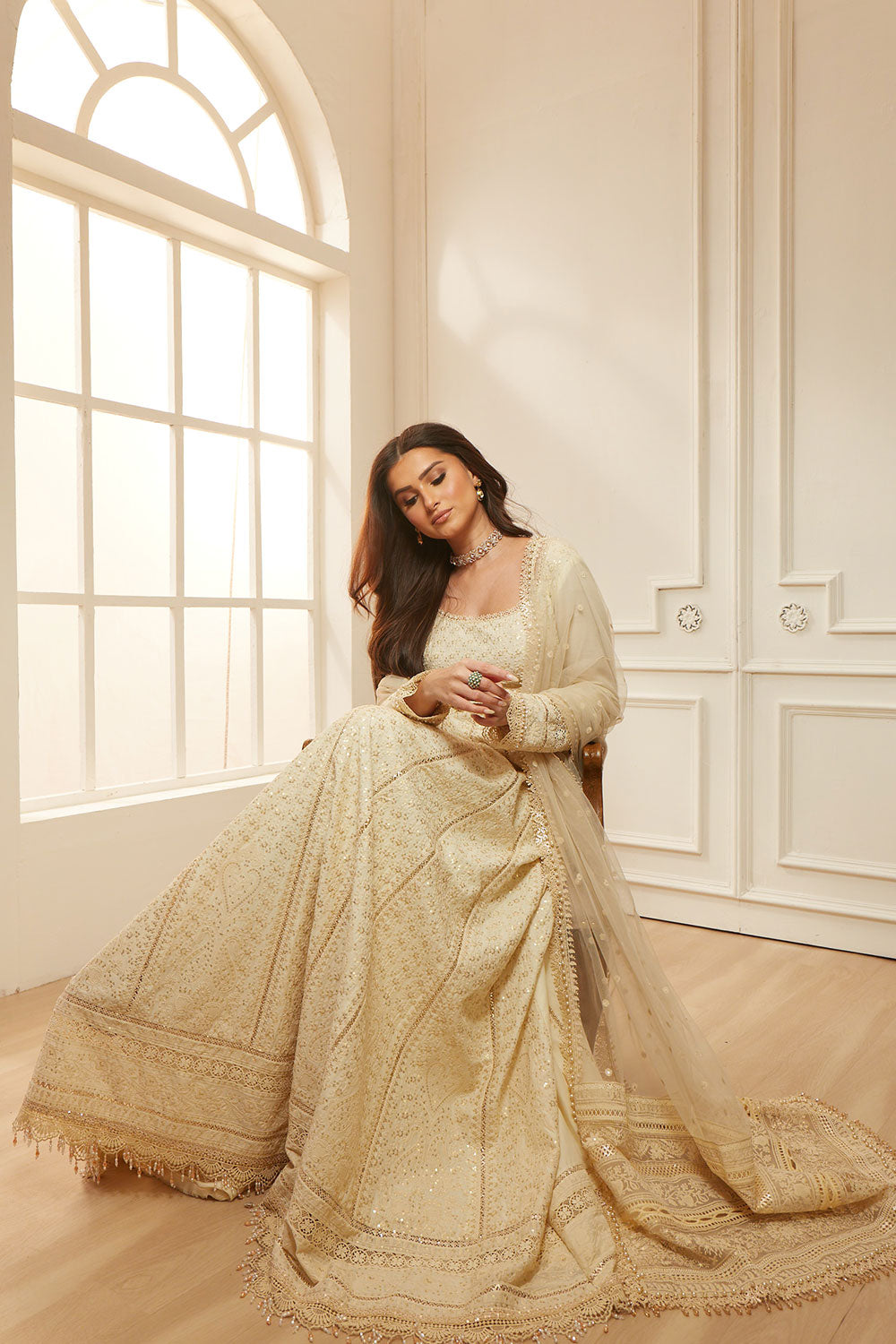 Sobia Nazir 3 Piece Custom Stitched Suit - Off-White - LB31226