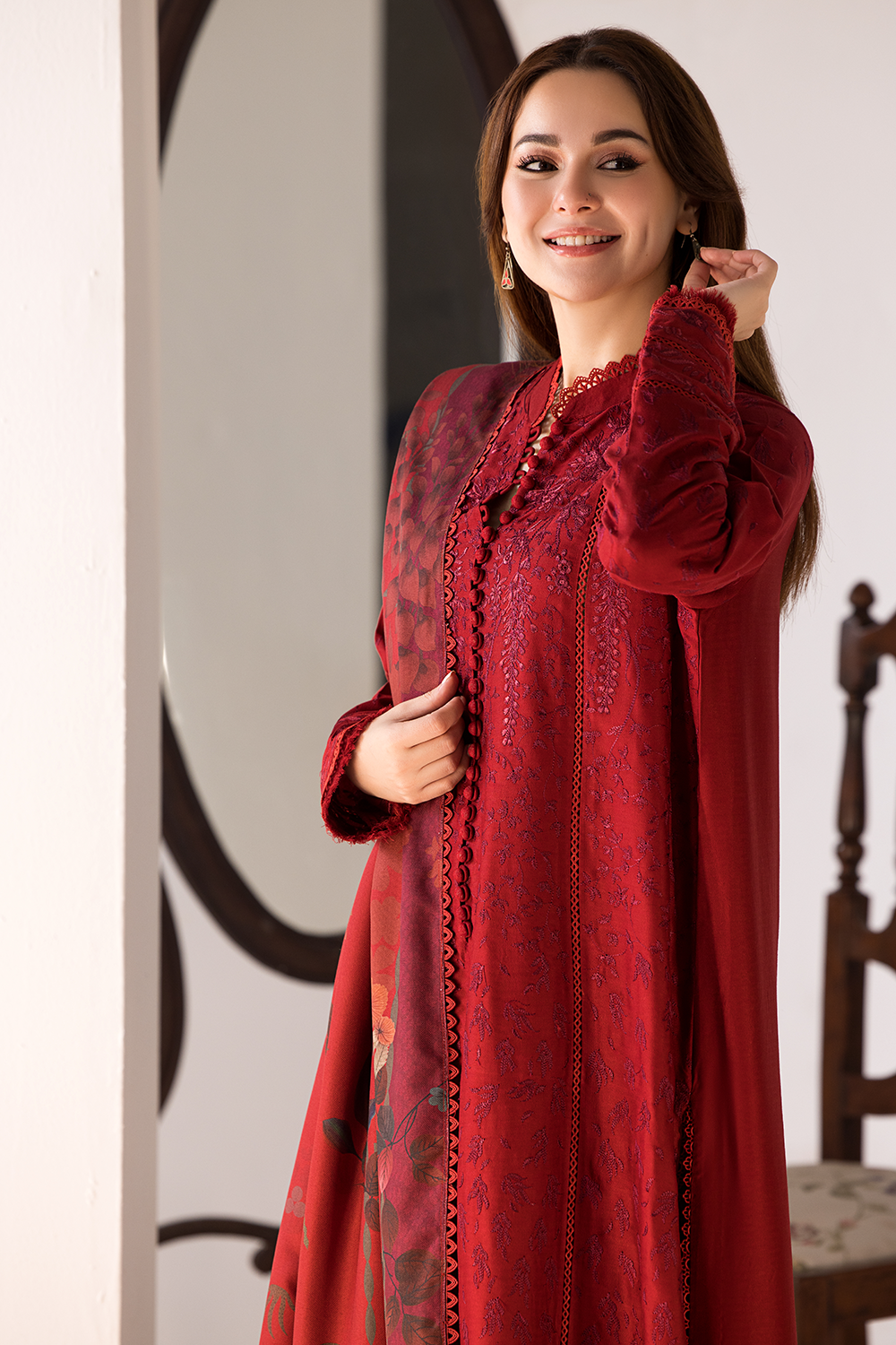 Sobia Nazir 3 Piece Custom Stitched Suit - Red - LB288919