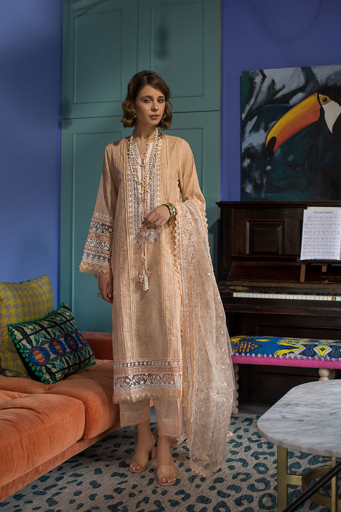 Sobia Nazir 3 Piece Custom Stitched Suit - Beige - LB285783