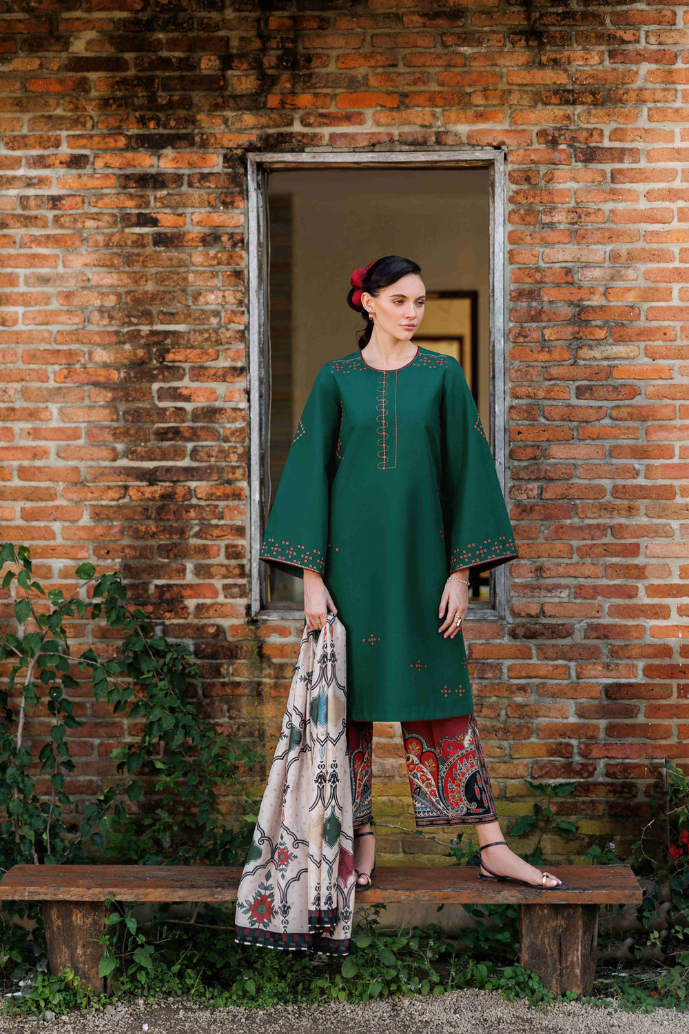 Jazmin 3 Piece Custom Stitched Suit - Green - LB31319