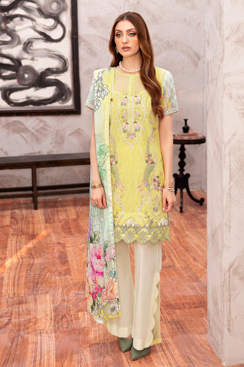 Ramsha 3 Piece Custom Stitched Suit - Yellow - LB285958