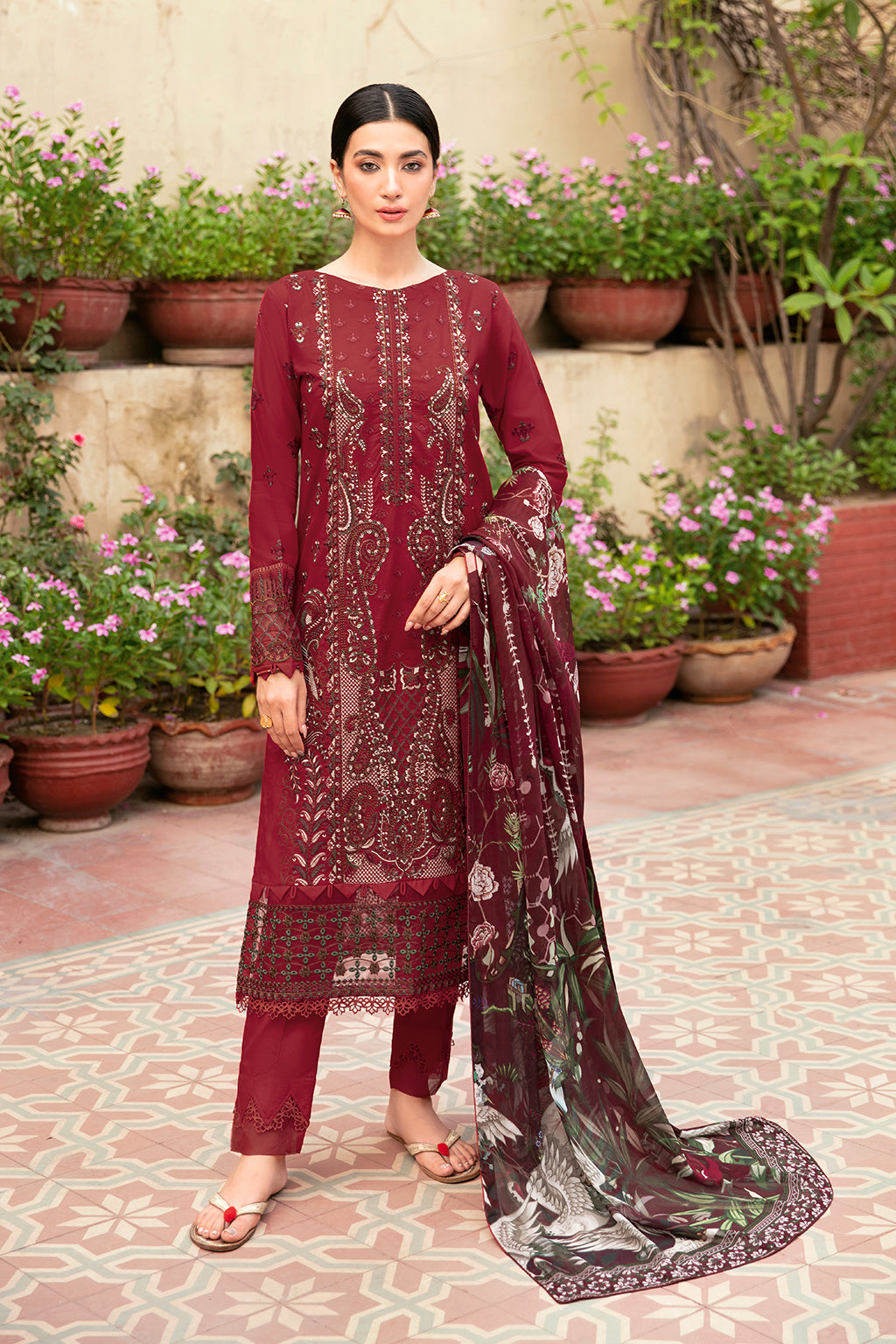 Ramsha 3 Piece Custom Stitched Suit - Maroon - LB285976