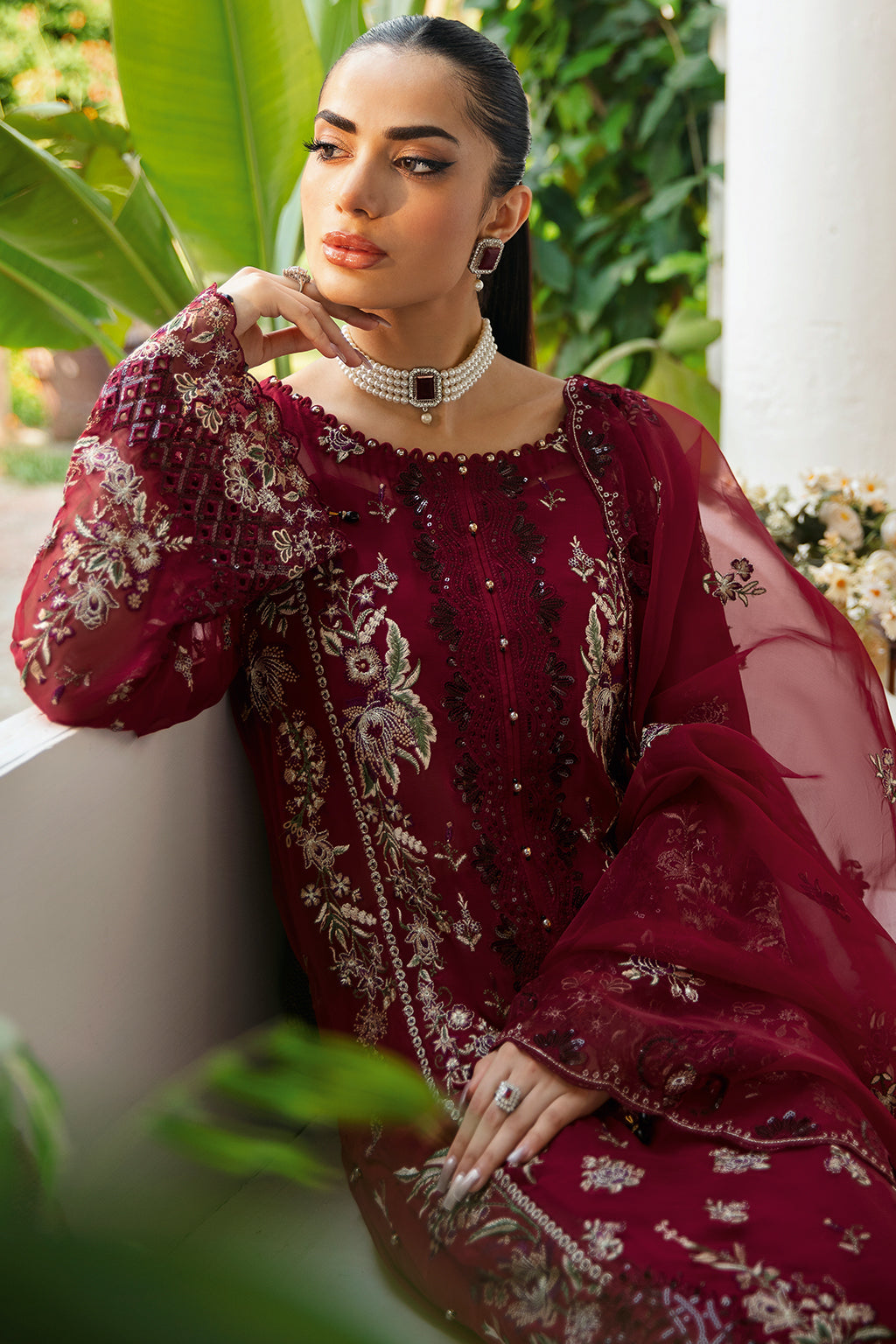 Ramsha 3 Piece Custom Stitched Suit - Maroon - LB28956