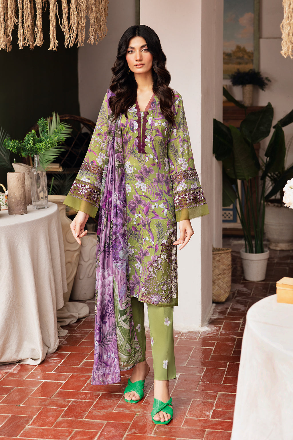 Ramsha 3 Piece Custom Stitched Suit - Green - LB285973