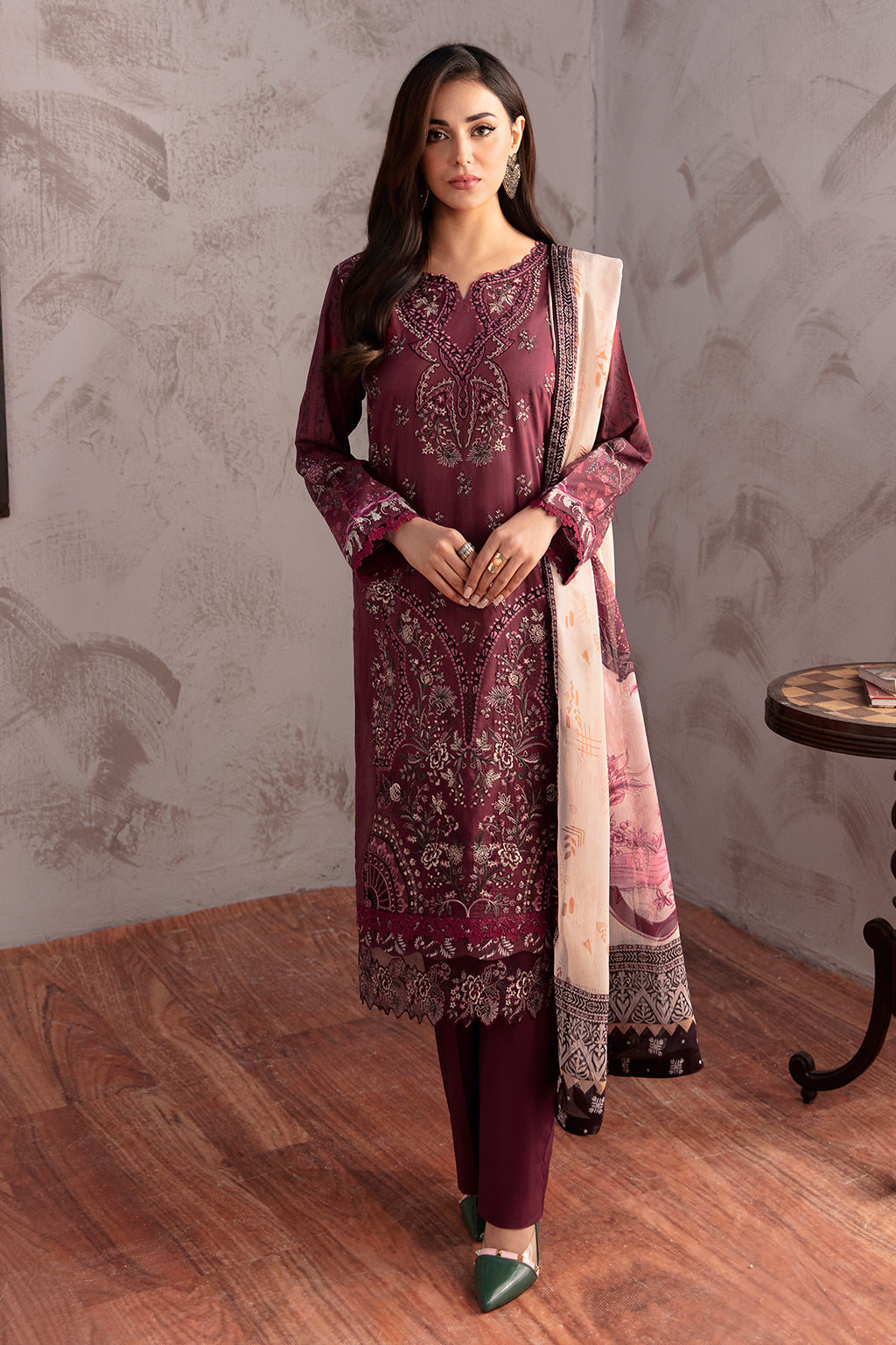 Ramsha 3 Piece Custom Stitched Suit - Purple - LB285953