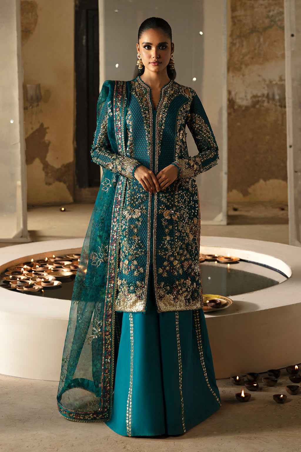 Afrozeh 3 Piece Custom Stitched Suit - Teal - LB289263