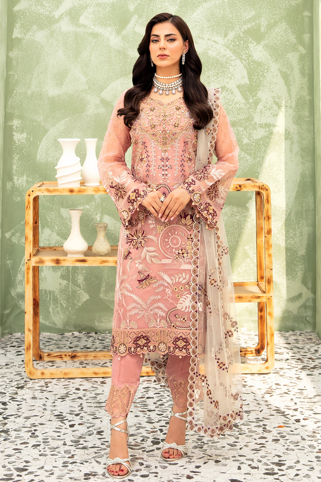 Ramsha 3 Piece Custom Stitched Suit - Pink - LB285240