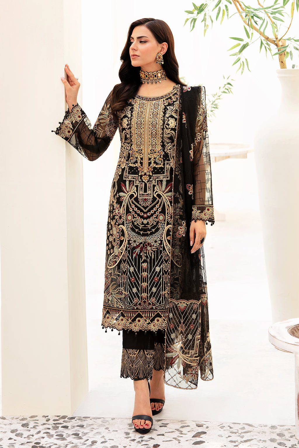 Ramsha 3 Piece Custom Stitched Suit - Black - LB285234