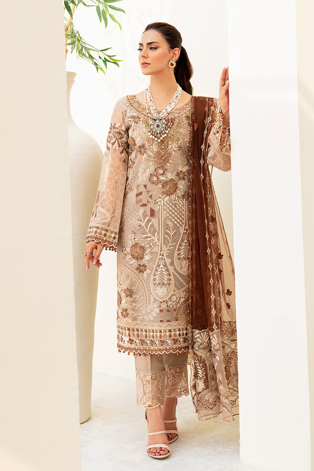 Ramsha 3 Piece Custom Stitched Suit - Brown - LB285238