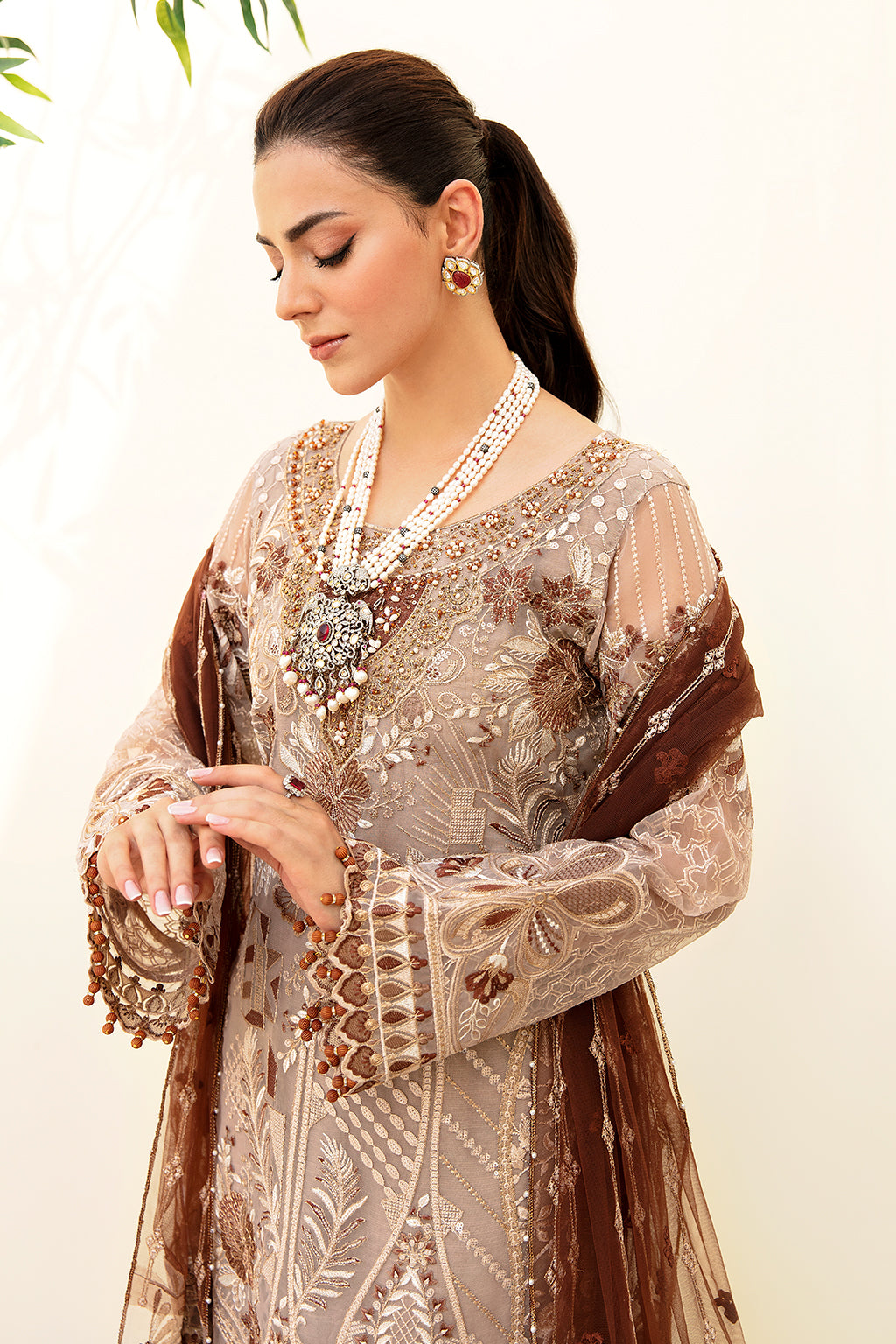 Ramsha 3 Piece Custom Stitched Suit - Brown - LB285238