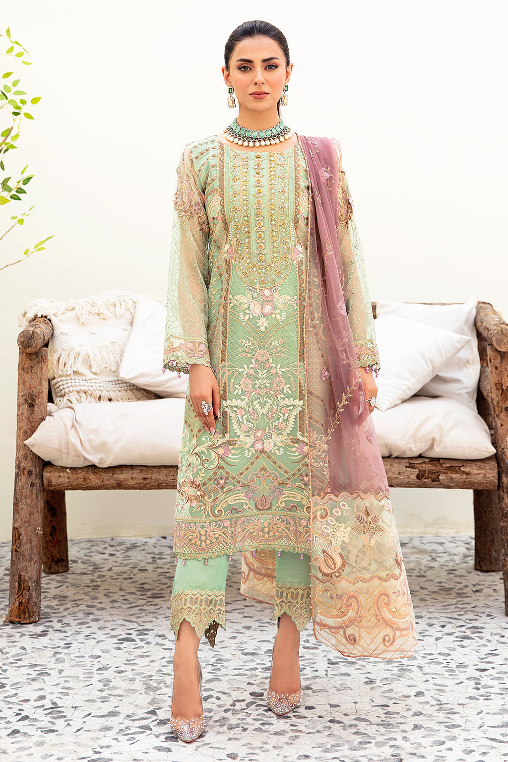 Ramsha 3 Piece Custom Stitched Suit - Green - LB285239