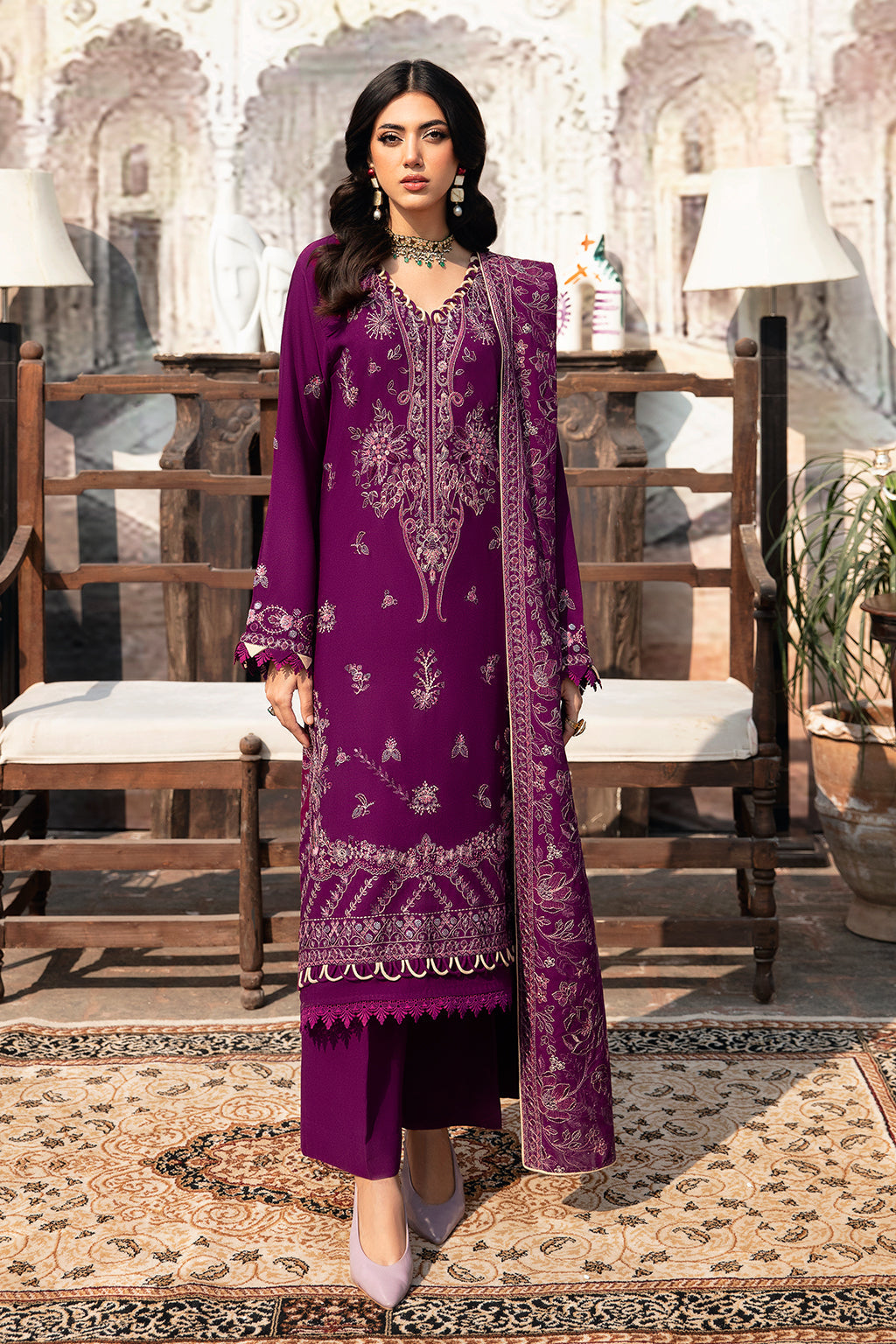 Ramsha 3 Piece Custom Stitched Suit - Purple - LB285225