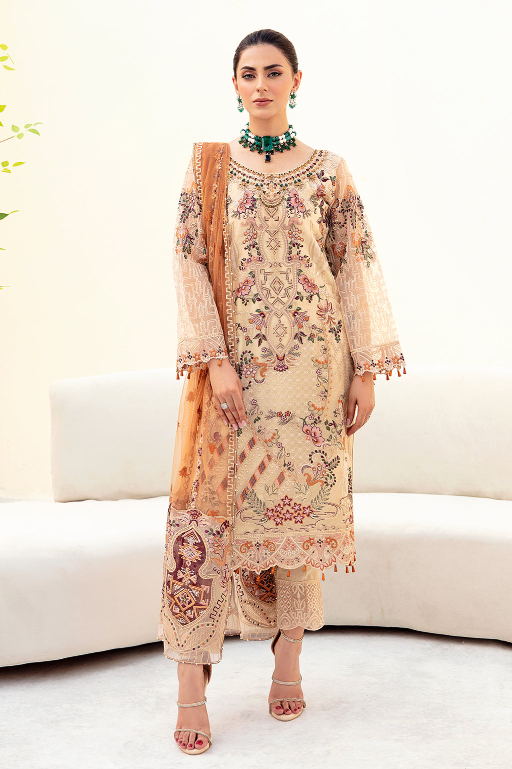 Ramsha 3 Piece Custom Stitched Suit - Beige - LB285237