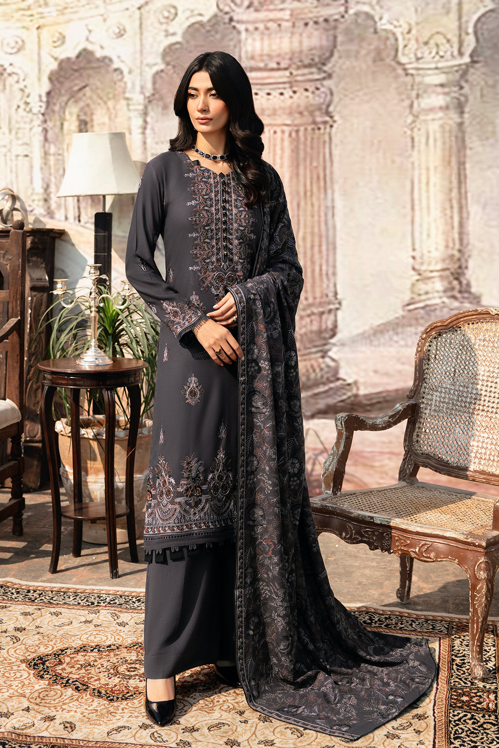 Ramsha 3 Piece Custom Stitched Suit - Gray - LB285219