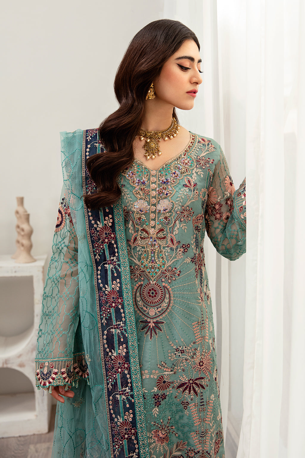 Ramsha 3 Piece Custom Stitched Suit - Aqua - LB285241