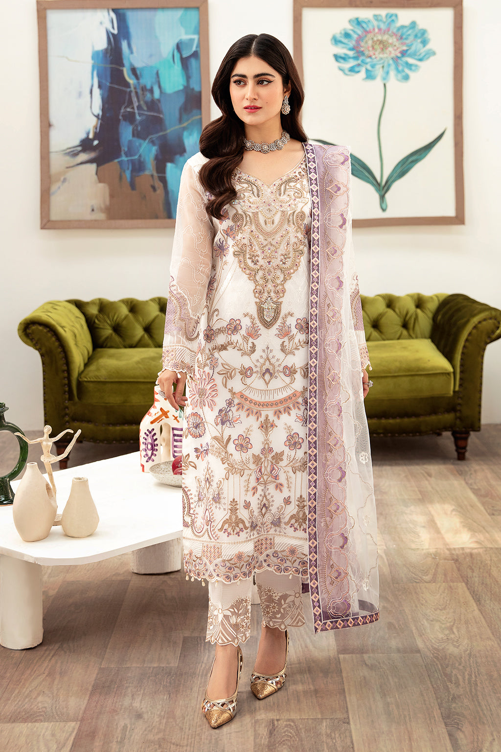 Ramsha 3 Piece Custom Stitched Suit - Off-White - LB285236