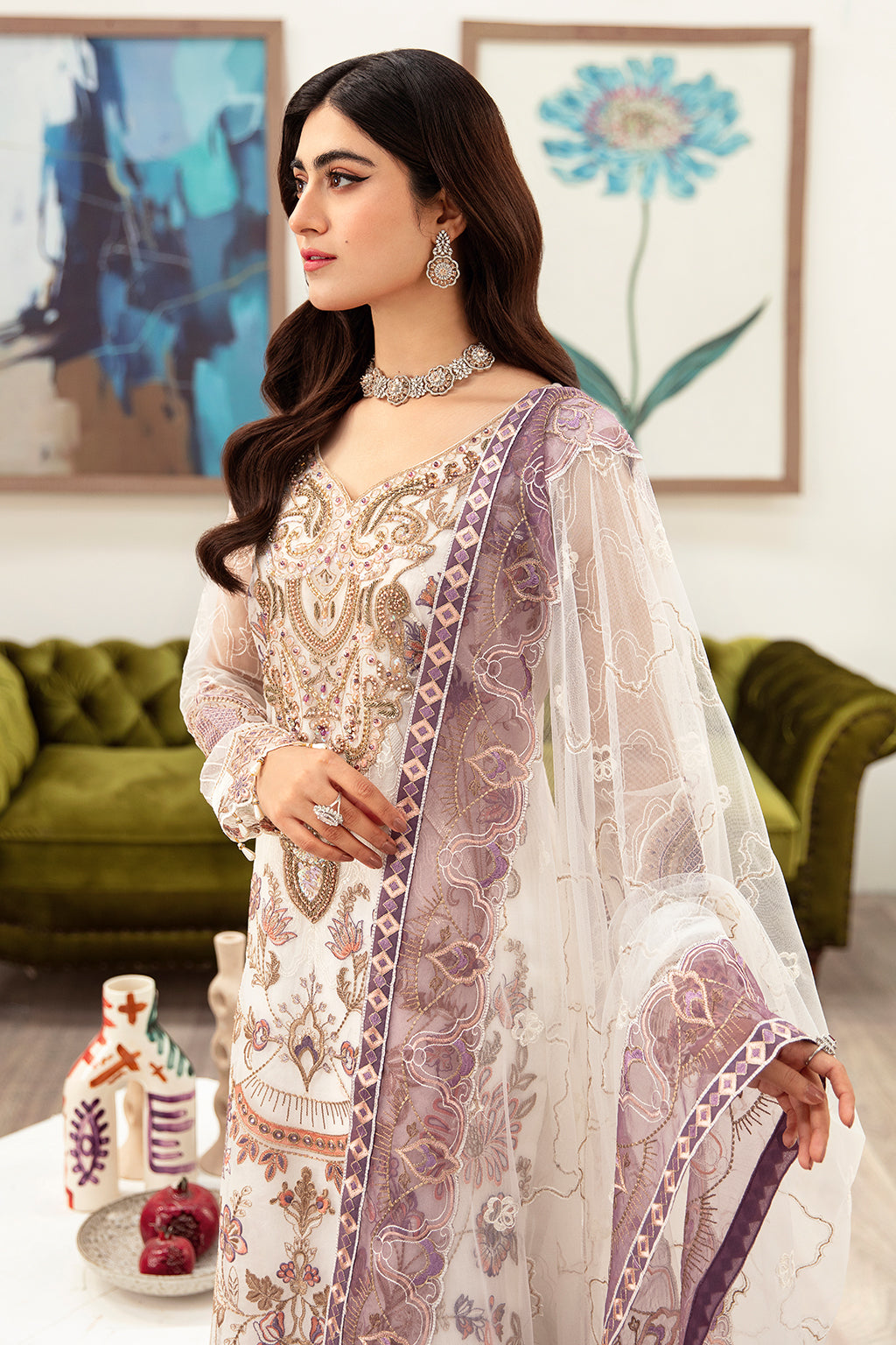 Ramsha 3 Piece Custom Stitched Suit - Off-White - LB285236