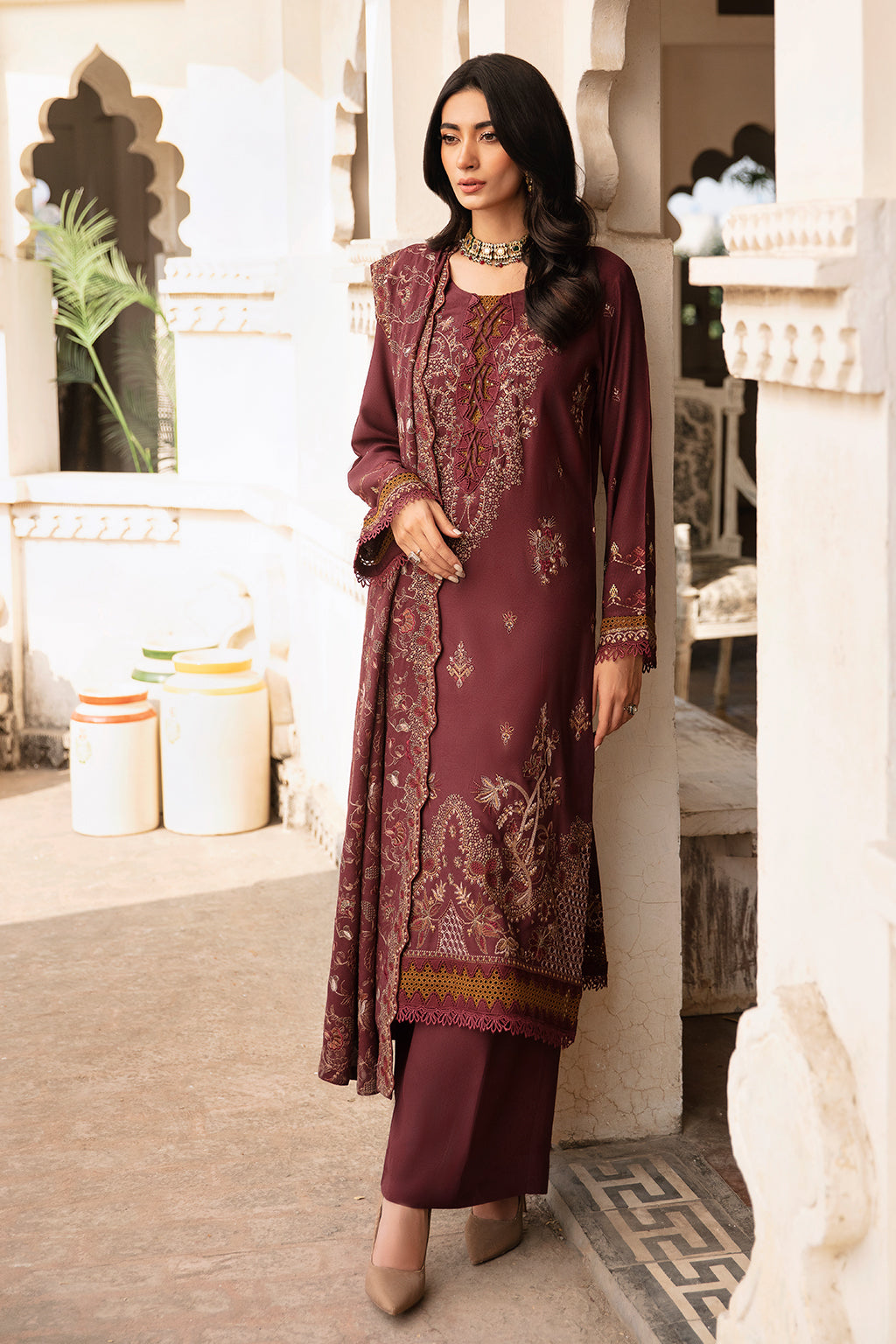 Ramsha 3 Piece Custom Stitched Suit - Brown - LB285223