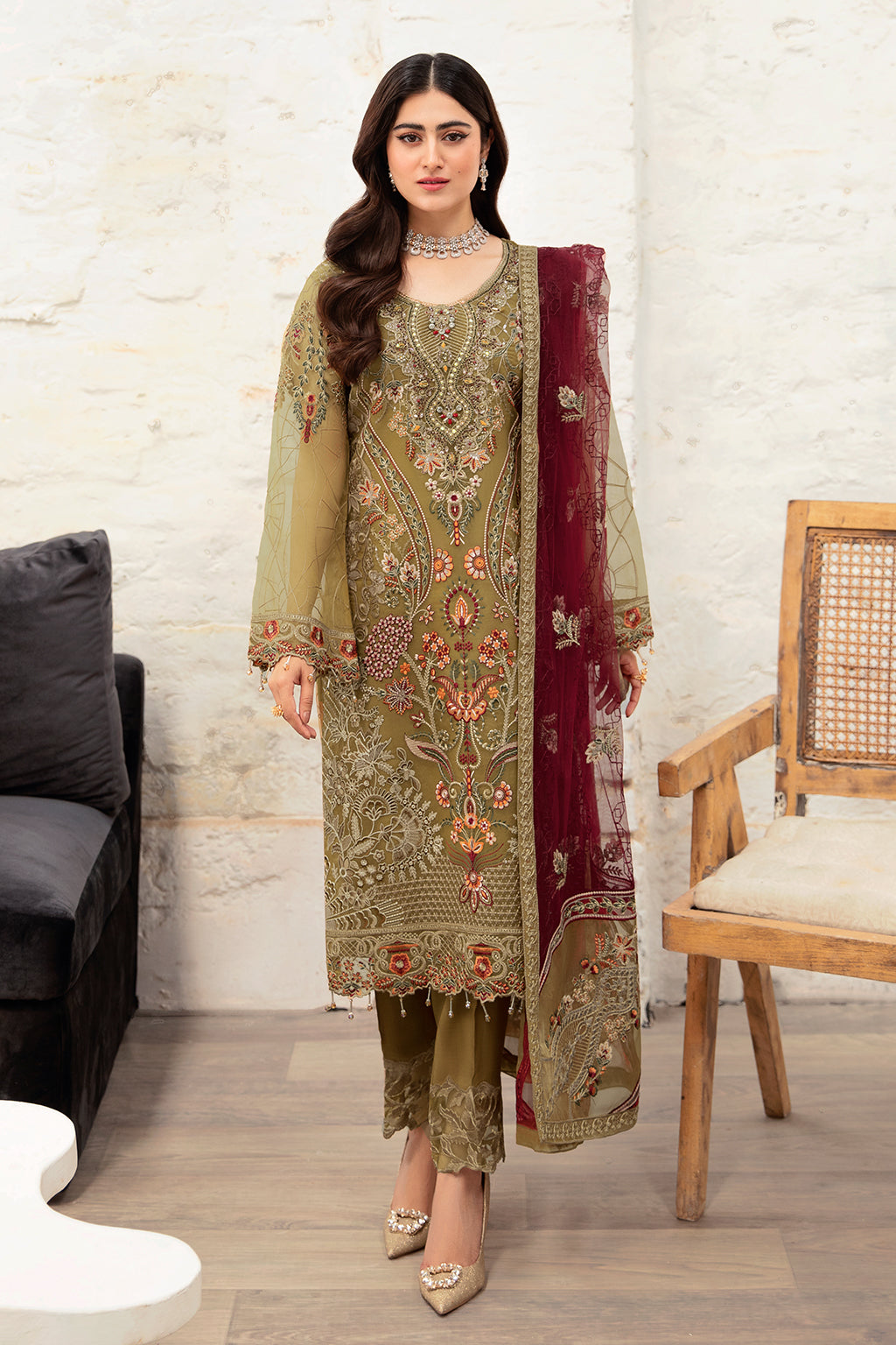 Ramsha 3 Piece Custom Stitched Suit - Green - LB285229