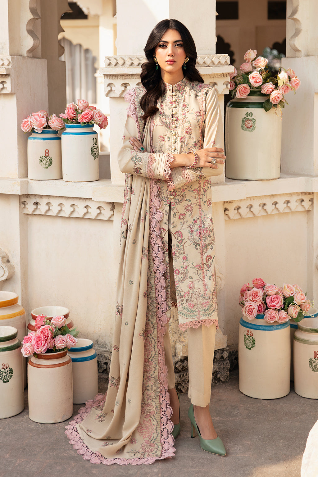 Ramsha 3 Piece Custom Stitched Suit - Beige - LB285222