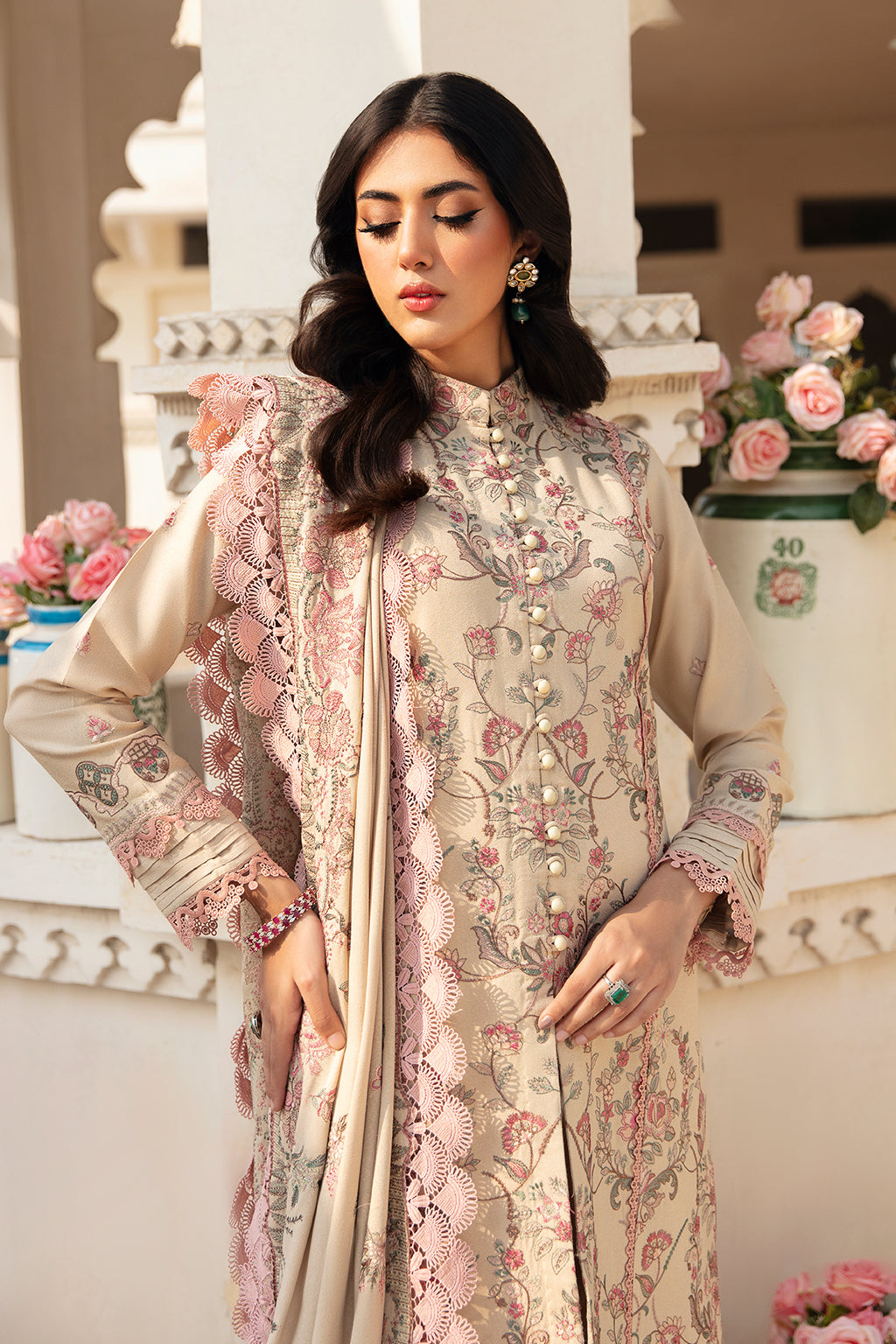 Ramsha 3 Piece Custom Stitched Suit - Beige - LB285222