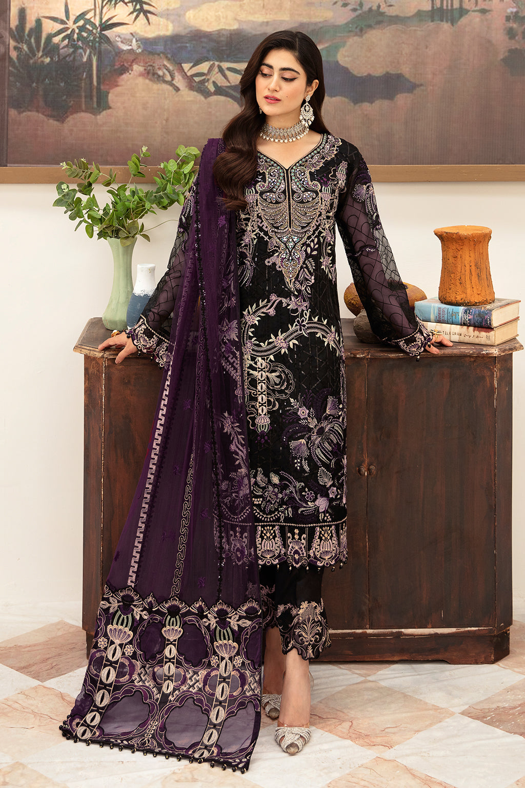 Ramsha 3 Piece Custom Stitched Suit - Black - LB285243