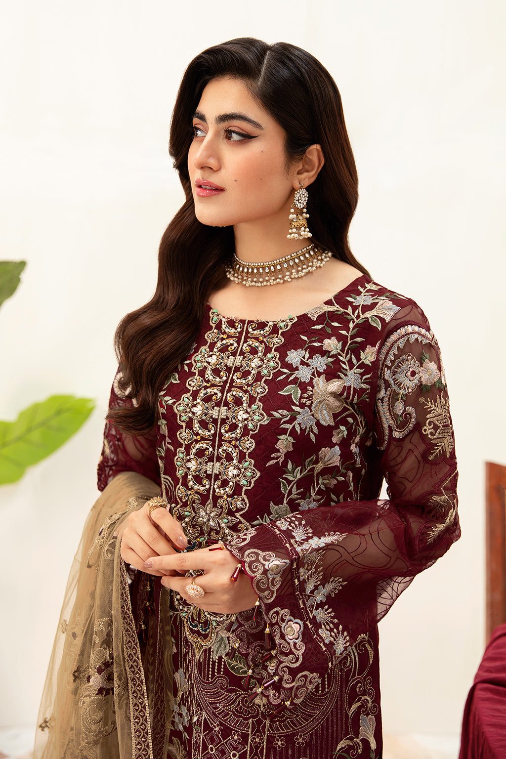 Ramsha 3 Piece Custom Stitched Suit - Maroon - LB285235