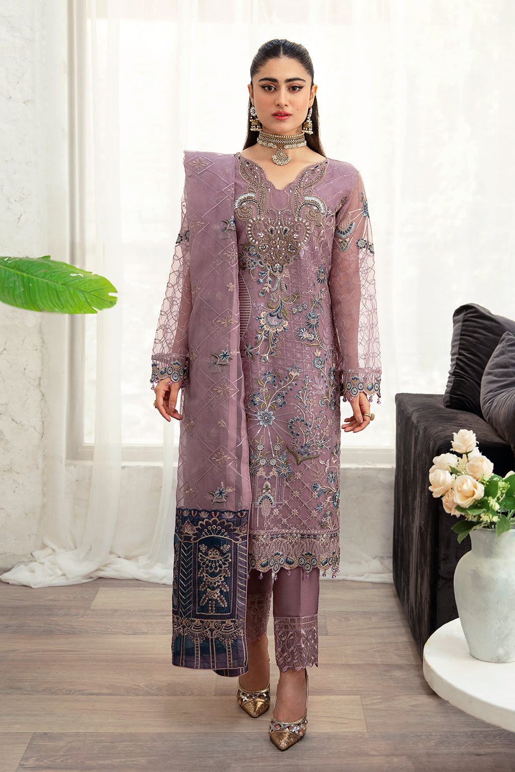 Ramsha 3 Piece Custom Stitched Suit - Purple - LB285233