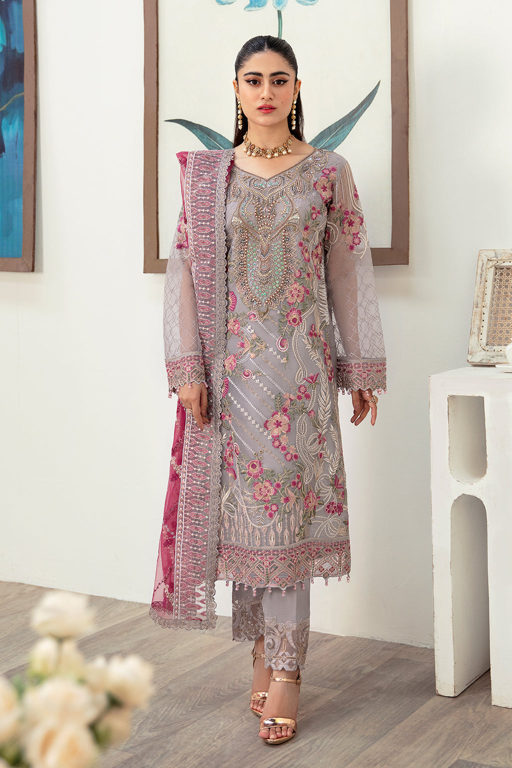 Ramsha 3 Piece Custom Stitched Suit - Gray - LB285231