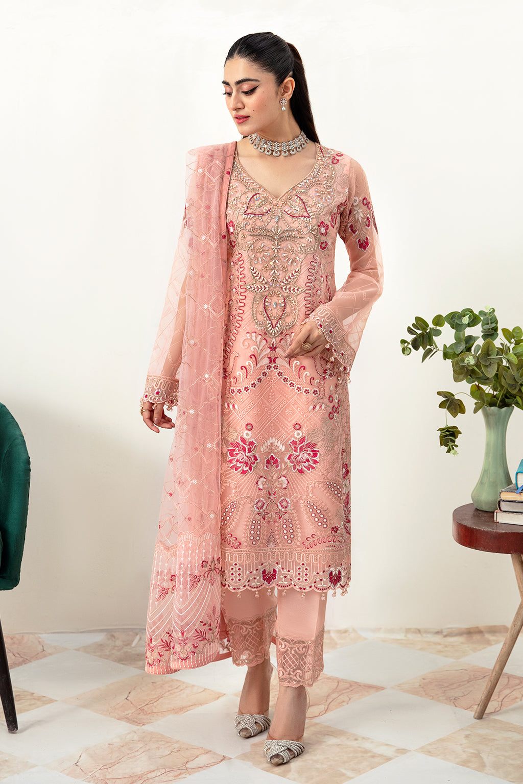 Ramsha 3 Piece Custom Stitched Suit - Pink - LB285242