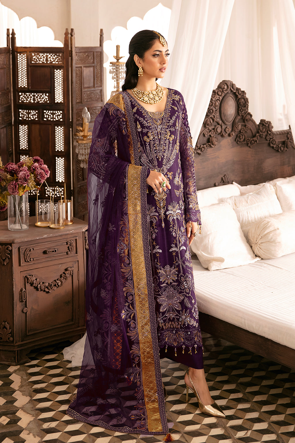 Ramsha 3 Piece Custom Stitched Suit - Purple - LB285260