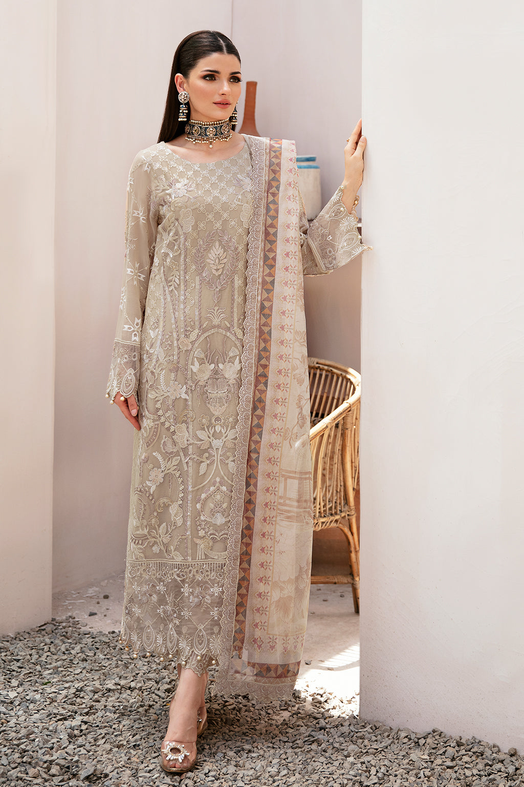 Ramsha 3 Piece Custom Stitched Suit - Beige - LB28953