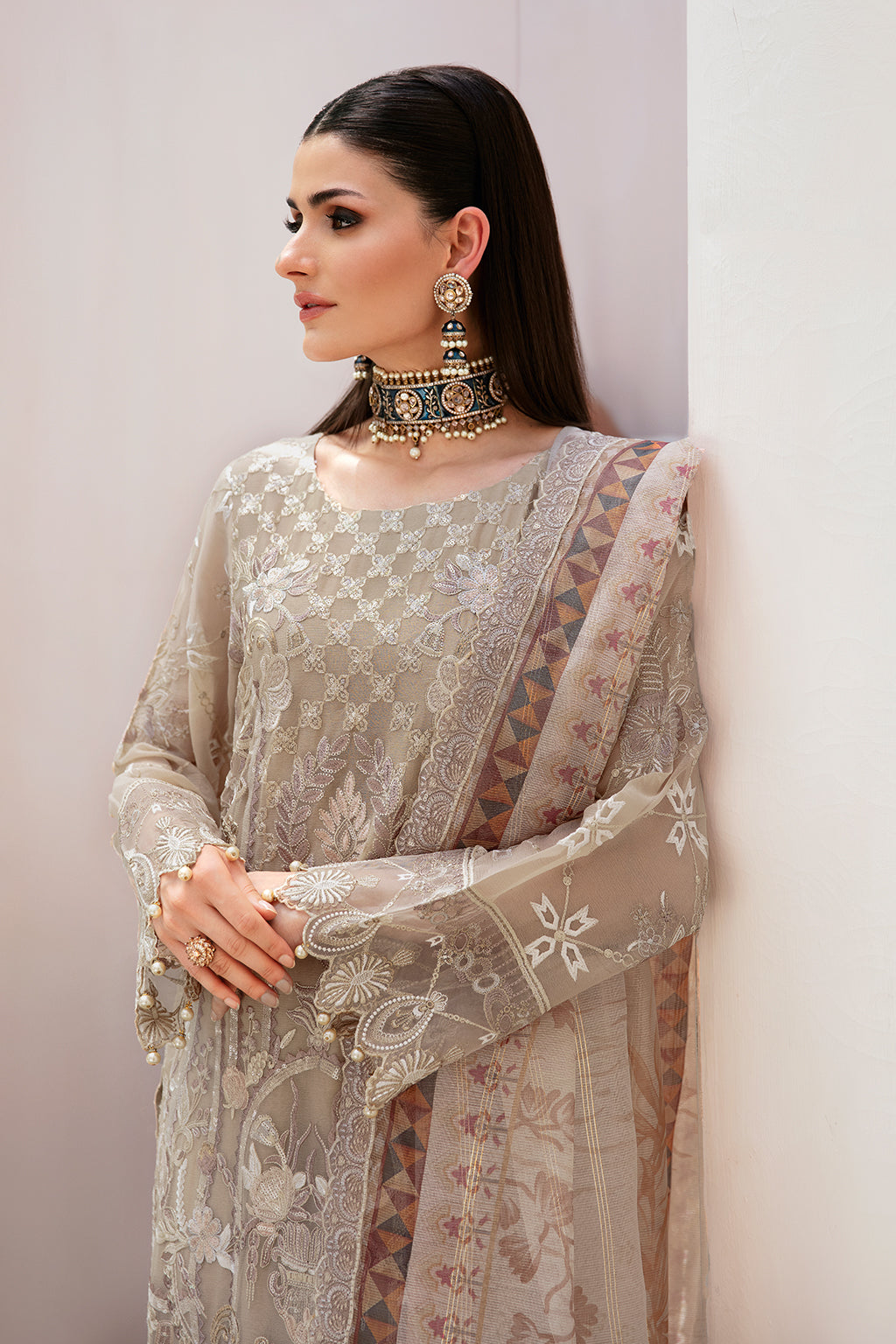 Ramsha 3 Piece Custom Stitched Suit - Beige - LB28953