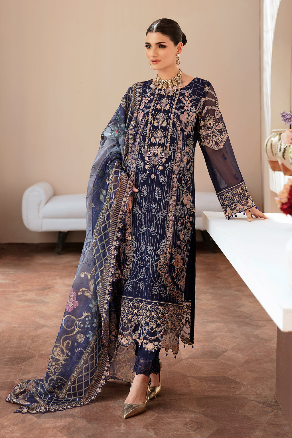 Ramsha 3 Piece Custom Stitched Suit - Blue - LB28952