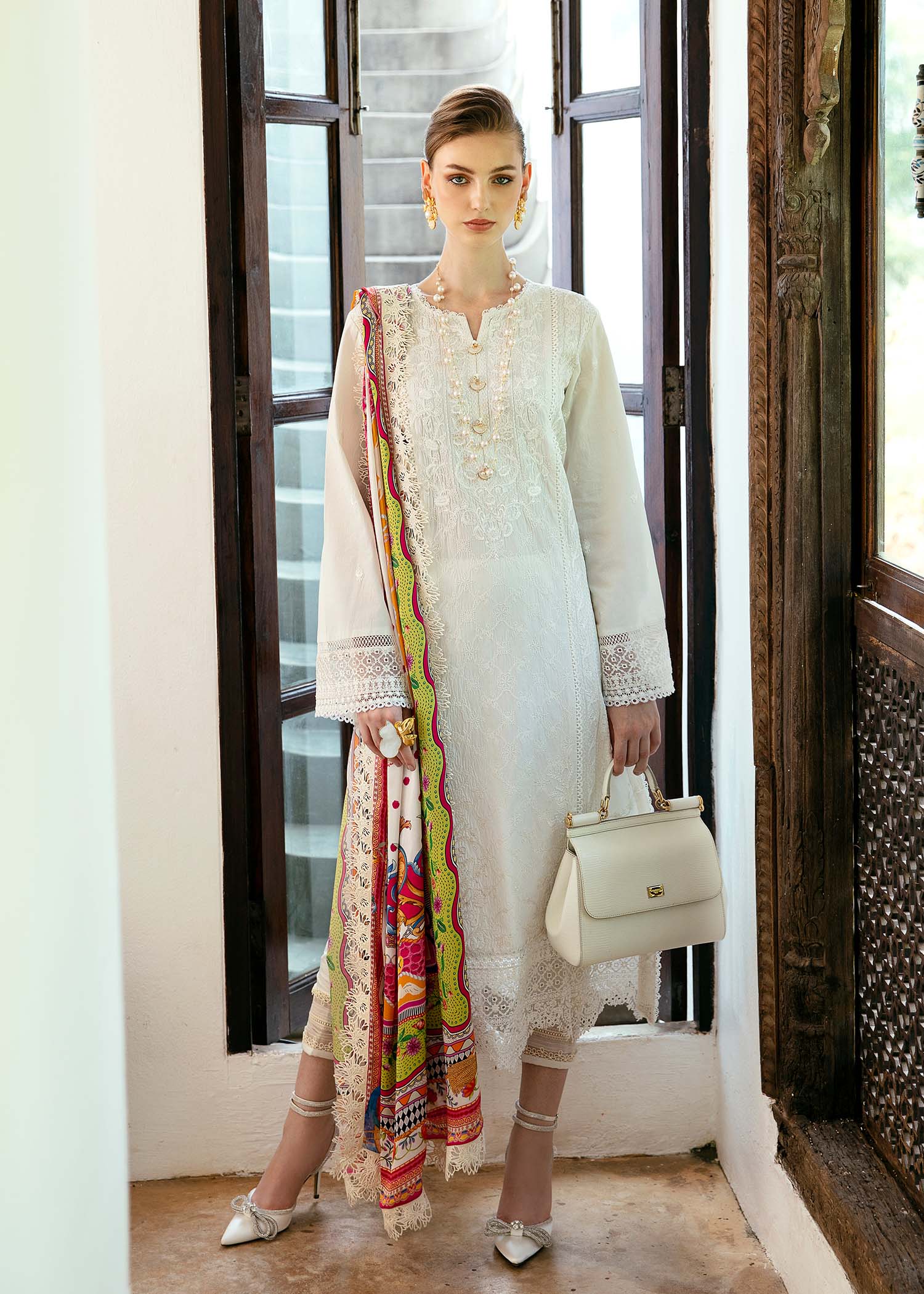 Kanwal Malik 3 Piece Custom Stitched Suit - White - LB286694