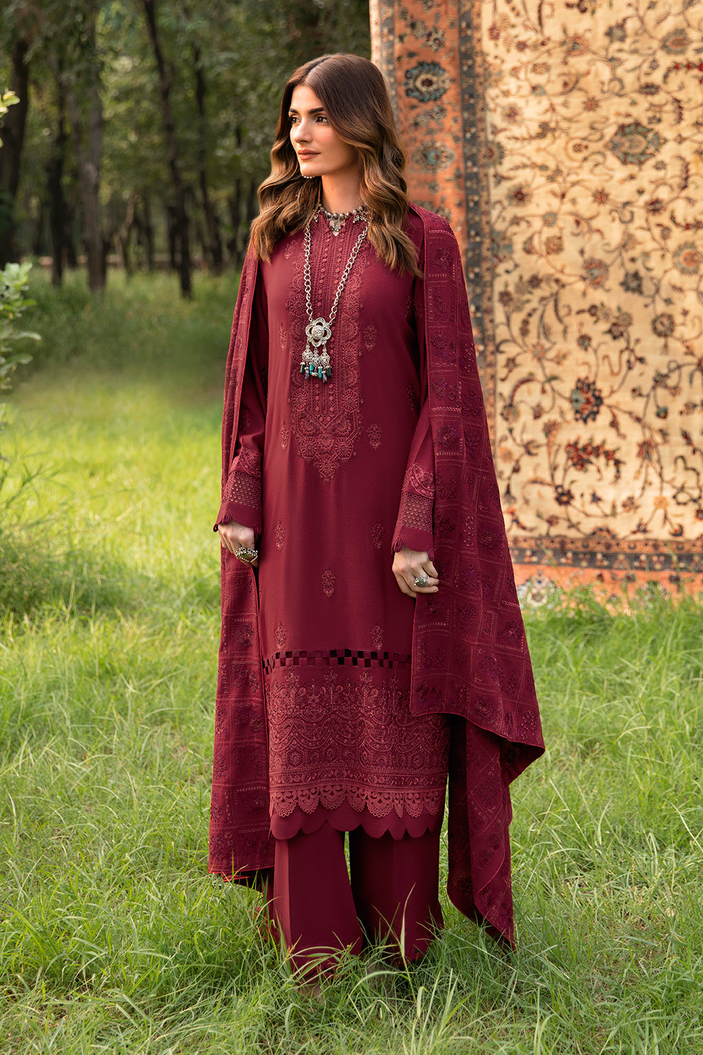 Ramsha 3 Piece Custom Stitched Suit - Maroon - LB285218